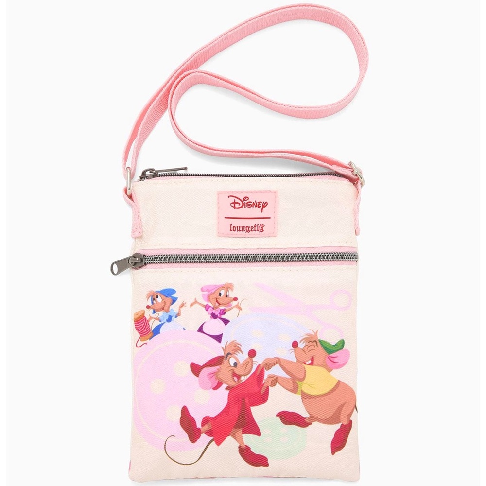 Loungefly Disney Cinderella Crossbody Bag Mice Gus Jaq Purse Pink Passport Purse